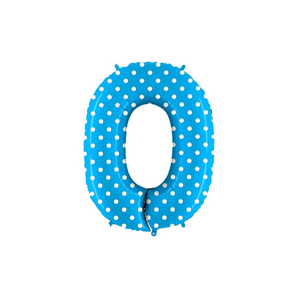 Balónek foliový číslice 0 modrá s puntíky 102 cm