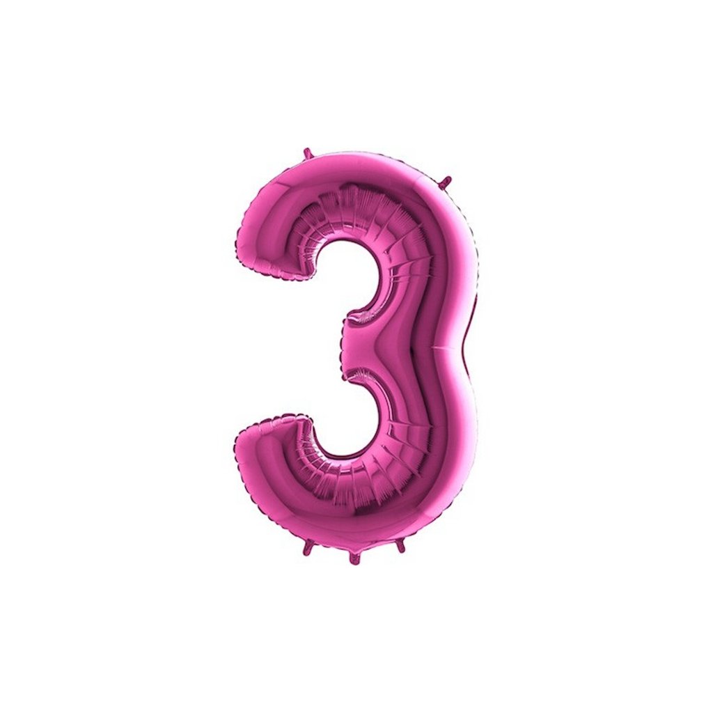 Balónek fóliový číslice 3 růžová 105 cm