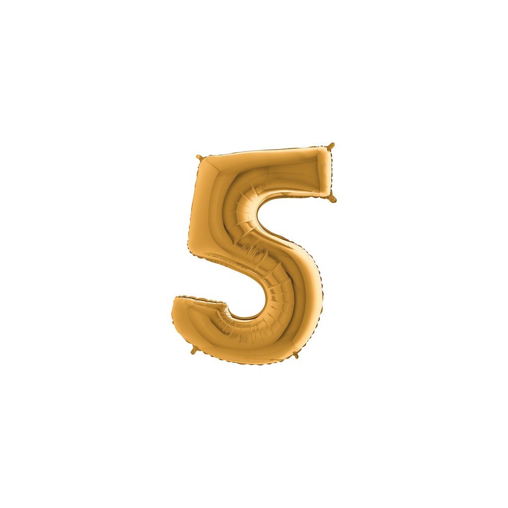 Balónek fóliový číslice 5 zlatá 105 cm
