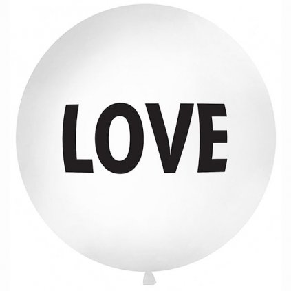 Balon latexový Jumbo bílý s černým nápisem LOVE 1 m