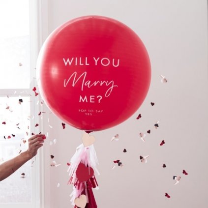 Balon velký latexový s nápisem Will you marry me červený 91 cm