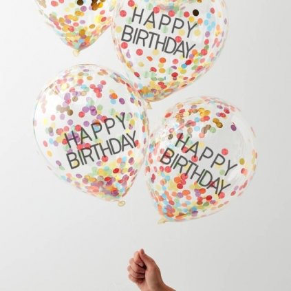 Balonky latexové transparentní HB s barevnými konfetami Rainbow party 30 cm 5 ks