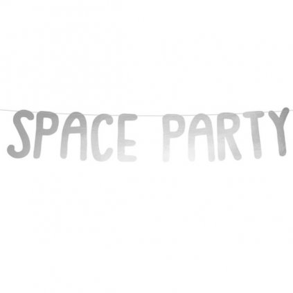 Banner stříbrný nápis Space Party  96 x 13cm