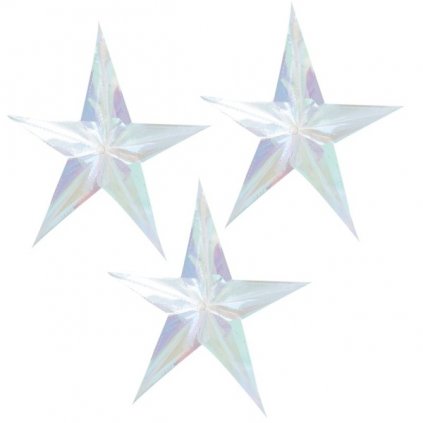 Dekorace závěsná pěticípá hvězda holografická 3ks