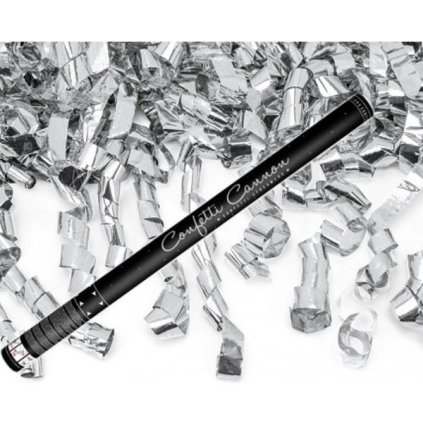 Vystřelovací konfety vel. 60 cm stříbrné spirálky