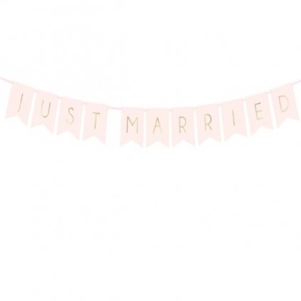 Banner Just Married světle růžový 155cm