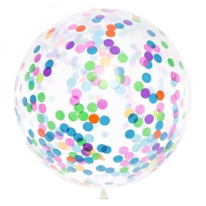 Balon latexový Jumbo transparentní s konfetami 1m