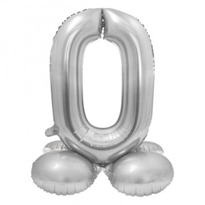 Balónek fóliový číslice 0 samostojná stříbrná 72 cm