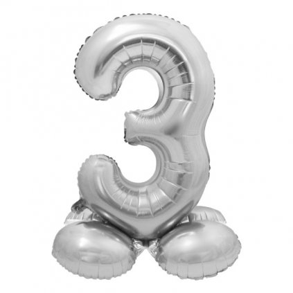 Balónek fóliový číslice 3 samostojná stříbrná 72 cm