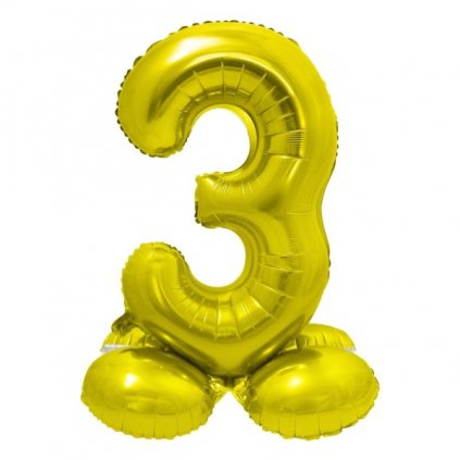Balónek fóliový číslice 3 samostojná zlatá 72 cm