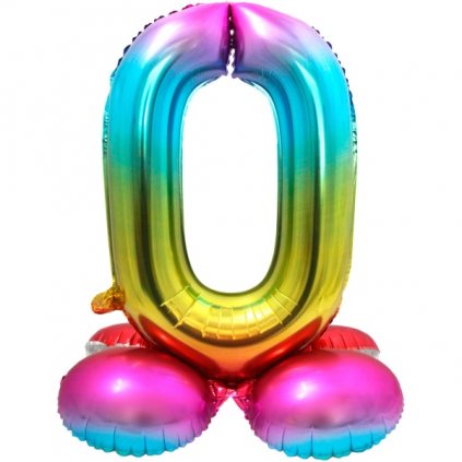 Balónek fóliový číslice 0 samostojná duhová 72 cm