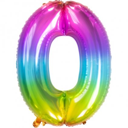 Balónek fóliový číslice 0 duhová Rainbow 86 cm