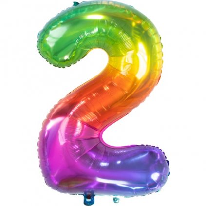 Balónek fóliový číslice 2 duhová Rainbow 86 cm