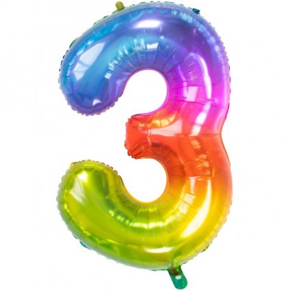 Balónek fóliový číslice 3 Yummy Gummy Rainbow 86 cm