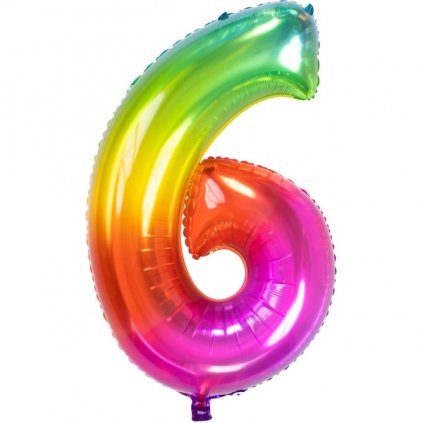 Balónek fóliový číslice 6 duhová Rainbow 86 cm