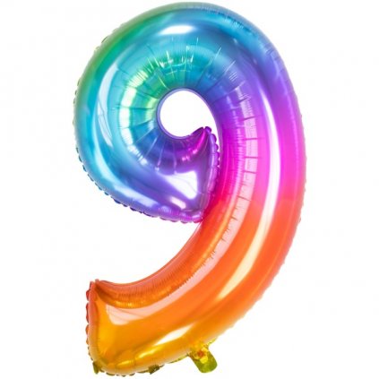 Balónek fóliový číslice 9 duhová Rainbow 86 cm