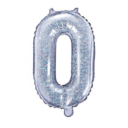 Balónek fóliový číslice 0 holografická stříbrná 35 cm