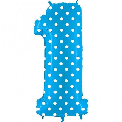 Balónek fóliový číslice 1 modrá s puntíky 102 cm