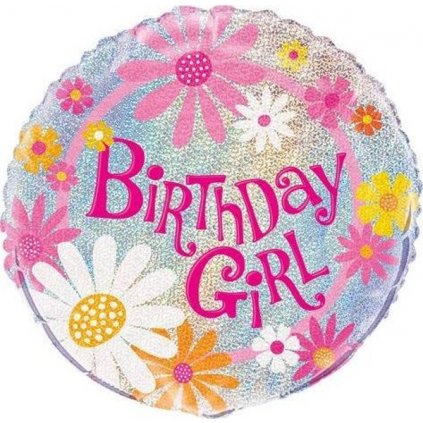 Balónek z folie s květinovým moivem Birthday Girl 46 cm