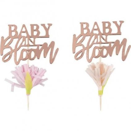 Zápichy na cupcakes Baby in Bloom Rose Gold 12 ks