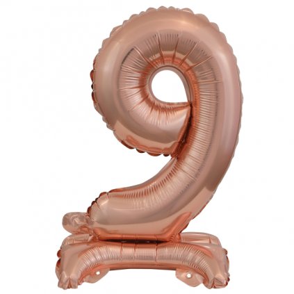 Balónek fóliový číslice 9 samostojná Rose Gold 38 cm