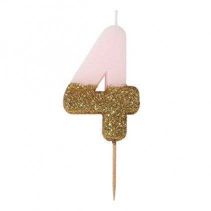 Svíčka číslice 4 glitrová růžovo-zlatá 8 cm