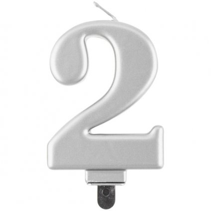 Svíčka číslice 2 metalická stříbrná 8 cm