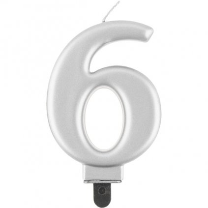 Svíčka číslice 6 metalická stříbrná 8 cm