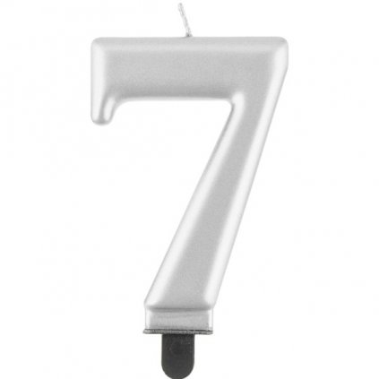 Svíčka číslice 7 metalická stříbrná 8 cm