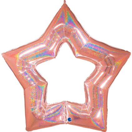 Balónek fóliový Hvězda holografická Rose gold 122 cm