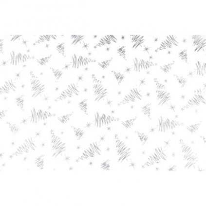 Vánoční textilie - organza bílá Stříbrné stromečky 36cmx5m