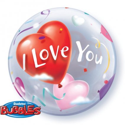 Balónek Bubbles I love you se srdíčky 56 cm