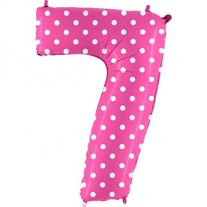 Balónek fóliový číslice 7 růžová s puntíky 102 cm