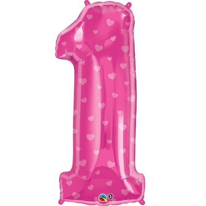 Balónek fóliový číslice 1 pastelově růžová 86 cm