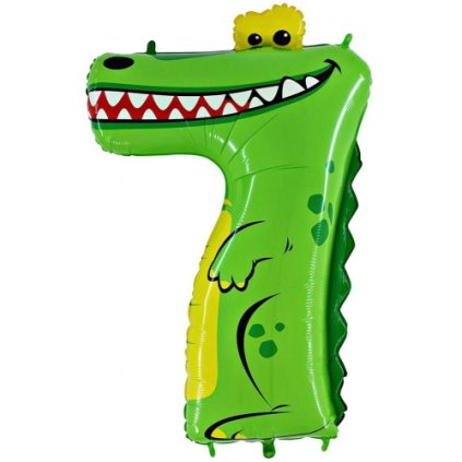 Balónek fóliový číslice 7 motiv Krokodýl 102 cm