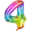Balónek fóliový číslice 4 duhová Rainbow 86 cm