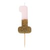 Svíčka číslice 1 glitrová růžovo-zlatá 8 cm