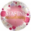 Balónek fóliový Šťastné narodeniny růžový 43 cm