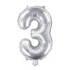 Balónek fóliový číslice 3 stříbrná 35 cm