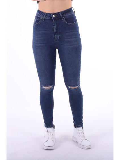 Dark Knee Fit – modré skinny džíny s dírami na kolenou