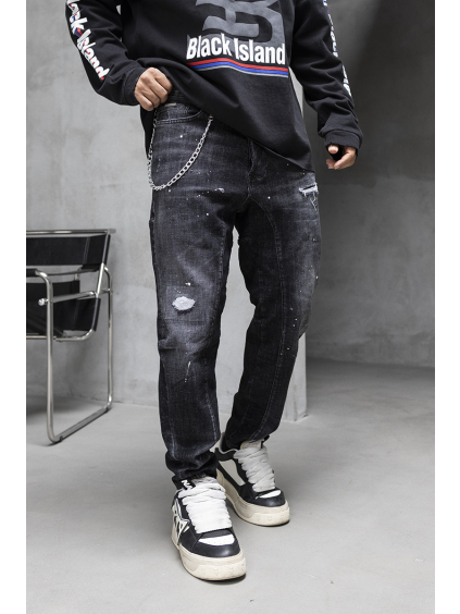 Černé slim fit džíny s distressed efektem Noir