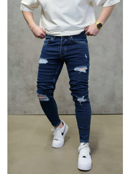 Tmavě modré skinny fit rifle – ARON
