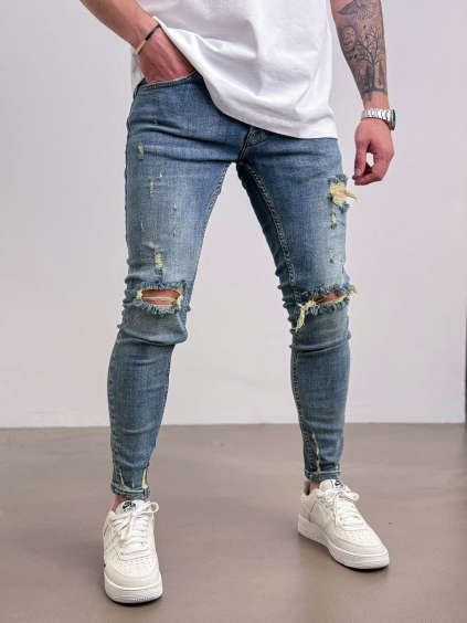 Modrá skinny fit džíny HELLFIRE (Veľkosť 38)