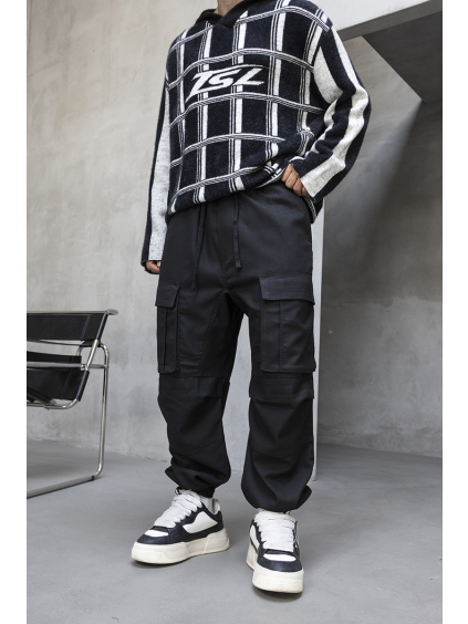 Čierne jogger cargo fit kalhoty – Vektor (Veľkosť XL)