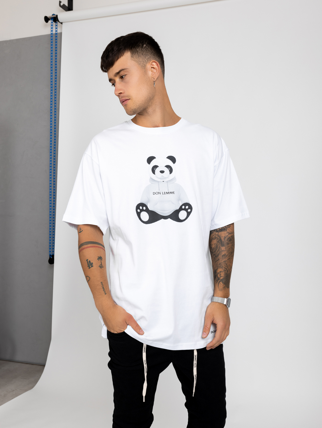 Don Lemme Oversized Tričko Panda - biele Veľkosť: M