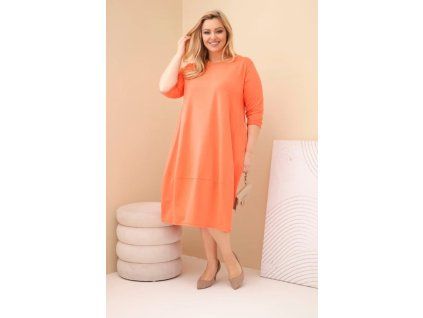 Plussize šaty s kapsami meruňkové