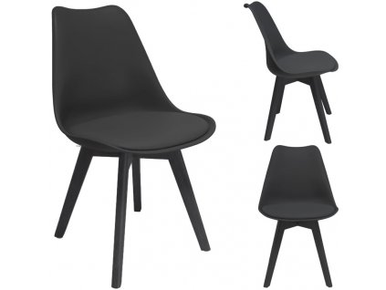 Skandinávská plastová jídelní židle, eko kůže Stylo OSLO - černá (černé nohy)