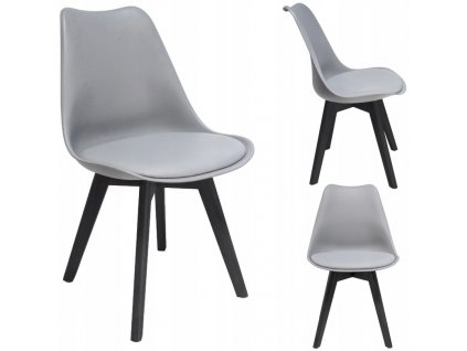 Skandinávská plastová jídelní židle, eko kůže Stylo OSLO -  šedá (černé nohy)