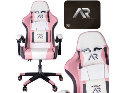 Herní křeslo židle ARAGON SD-1250 trikolóra bílá/šedá/růžový