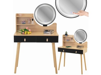 Toaletní stolek se zrcadlem LED Stylo SCANDI SD-3640 - barva dřeva/ černý